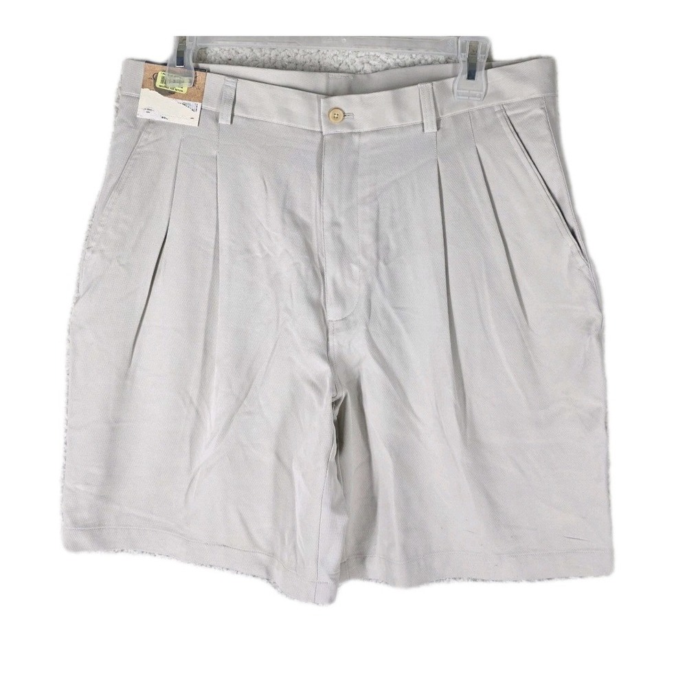 Caribbean Roundtree Yorke 100 Silk 9" Shorts Mens 38 Twill Pleated Tan Beige NWT